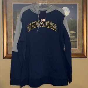 NWT Milwaukee Brewers Genuine Navy and Yellow Hoodie 2x